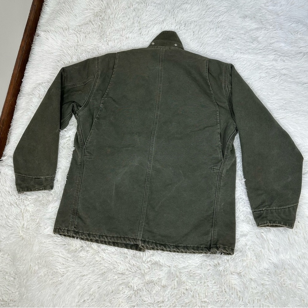 Vintage Carhartt Green Chore Jacket Blanket Lined Workwear Coat Brown Collar XL - Picture 5 of 16